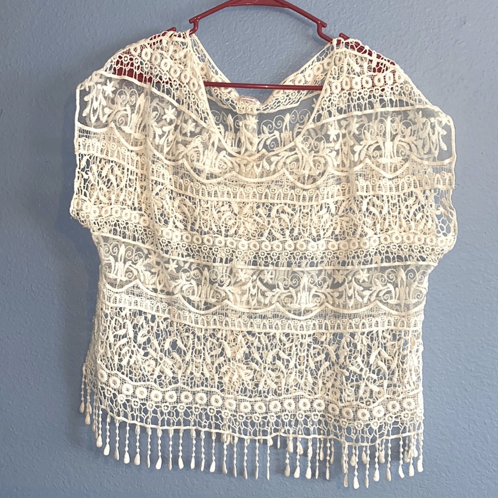 Light cream lace blouse with camisole, L/XL,